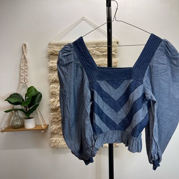 Love The Label Smocked Puff-Sleeve Blouse 👚 Anthropologie - Picture 4 of 15